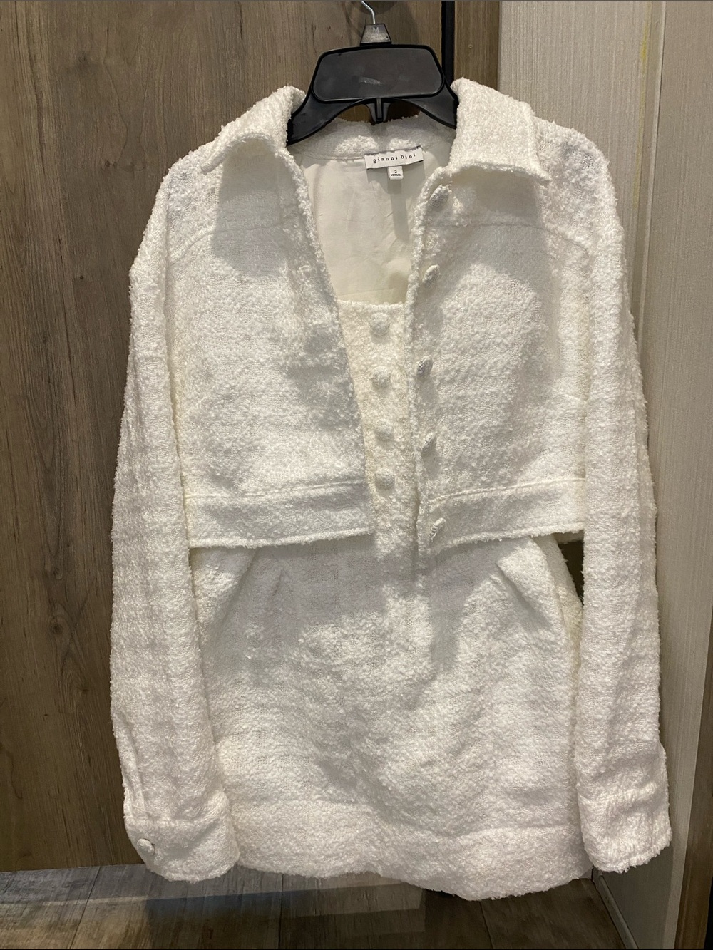 Gianni Bini Cropped Bouclé Jacket with Matching Mini Dress tweed white